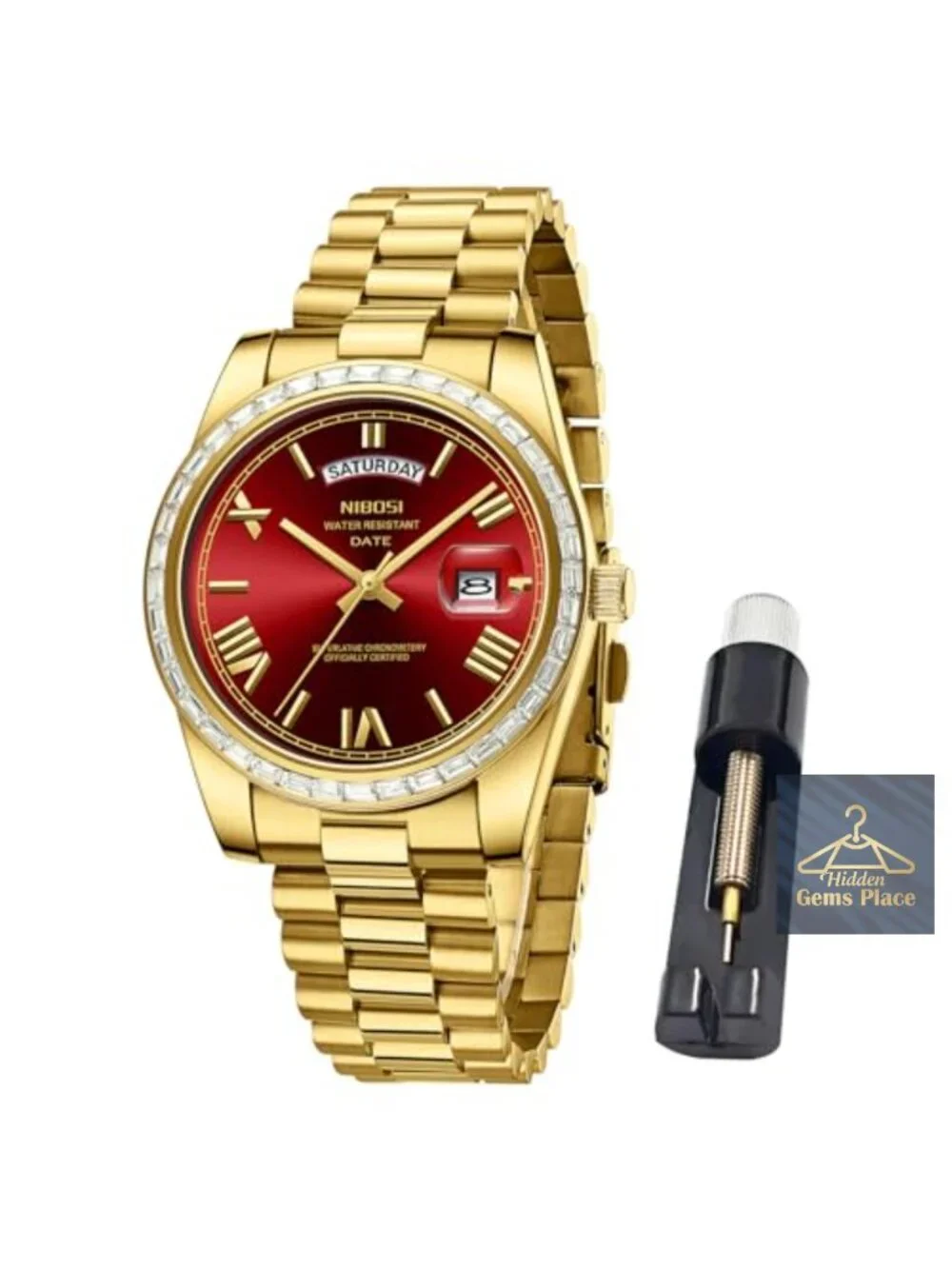 Men's Analog Quartz Watch Stainless Steel Bracelet Day Date Diamond Bezel
